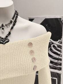 SHEIN Unity Women's Streetwear Slim Fit Turndown Collar Button Casual Long Sleeve Sweater Dress - Apricot - View 8