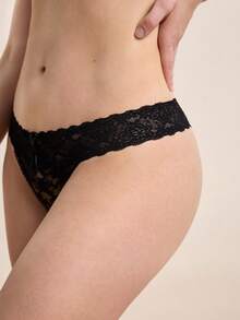 Seduluxe 5pack Scallop Trim Lace Thong Set, Sexy Lingerie - Black - View 10