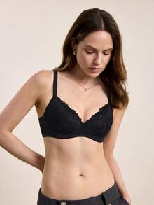 Hourtrue Bralette de encaje con aros sexy para mujer - Negro - Ver 5