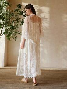 MOTF PREMIUM Bộ 2 món gồm áo choàng thêu và váy ngủ ôm sát bằng vải viscose, thích hợp cho mùa xuân/hè. - trắng - Xem 3