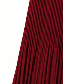 GlowEve CURVE Plus Size Women Solid Color Elastic Waist Pleated Casual Skirt - Burgundy - View 5