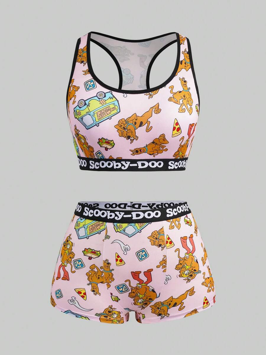 SCOOBY-DOO X SHEIN 大码女装品牌联名款文胸和内裤套装 - 粉色 - 查看 1
