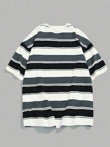 Manfinity Dauomo Plus Size Men's Round Neck Drop Shoulder Short Sleeve Casual Striped T-Shirt, Versatile For Summer - Multicolor - View 2