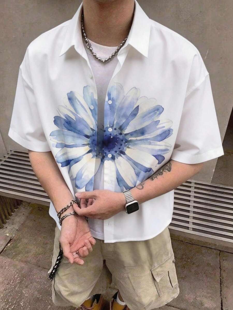 STEELVANCE 男士印花休闲短袖衬衫 - 彩色 - 查看 1