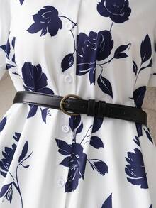 Airaco Rochie elegantă cu guler cămașă, talie strânsă, mânecă scurtă, mărime plus, potrivită pentru ținute casual, vacanță și naveta - Multicolor - Vizualizare 3