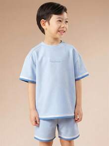 SUMWON Conjunto coordinado de camiseta de manga corta y pantalones cortos con estampado tropical de playa y coche vintage de Palm Springs para niños talla grande - Azul - Ver 3