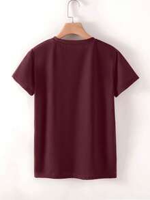 Basic T-Shirt, Round Neck, Short Sleeve, Printed, Made In Mexico - Vino - View 2