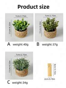 1PC 3PCS Artificial Woven Rattan Potted Plant - PE Polyester Fiber Desktop Party Kitchen Garden Decor Christmas Holiday Gift - Green - View 2