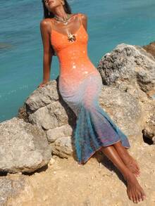 Opulessa Spring & Summer Vacation Beaded Slim Fit Dress For Women - Multicolor - View 5