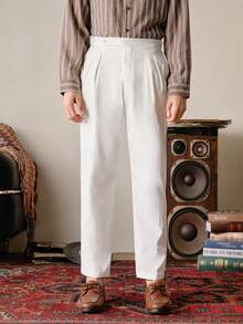 VeloEdit Quần ống đứng lưng thun dệt thường ngày cho nam, phong cách mùa thu, Old Money - trắng - Xem 7