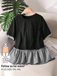 CosyJoli Plus Size Women Casual Top, Color Block Patchwork Top, Spring Summer Ladies Clothing - Black - View 1