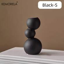 Cirelle 1 pieza Jarrón cerámico esférico moderno en blanco y negro, utilizado para decoración de bolas suaves, adorno cerámico, arreglo floral hidropónico, soporte para flores secas, decoración de jarrón de interior, ornamento de mesa para manualidades y soporte de TV, muy adecuado para decoración del hogar, apto para sala de estar, dormitorio, estudio, oficina y otras ocasiones - Jarrón mate - Ver 7