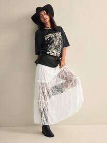 Easelle Pastal Lace Elastic Waist Skirt For Women, Flower Summer Boho Girlisim Picnic Holiday Festival,Casual Long Western Country Concert Music Golf - White - View 2