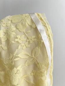 Elamini Chân váy ren hoa buộc dây bên hông dành cho nữ - Màu vàng - Xem 6