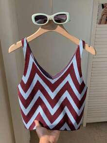 SHEIN EZwear 女士休闲拼接彩色针织上衣，日常百搭 - 彩色 - 查看 6