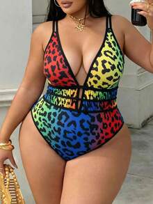 Swim SXY Bộ đồ bơi liền thân gợi cảm cổ chữ V sâu họa tiết da báo dành cho nữ cỡ lớn, thích hợp cho kỳ nghỉ biển. - Nhiều màu - Xem 3