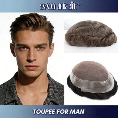 Tóc giả nam cao cấp Comfort AU Lace, kích thước 8x10, đế ren thoáng khí, tóc ngắn tự nhiên 6 inch, mềm mại, mượt mà, không rối, đường viền không lộ, tạo vẻ ngoài tự nhiên, bền lâu, món quà tuyệt vời và phụ kiện che tóc hàng ngày thiết thực cho nam giới trưởng thành.