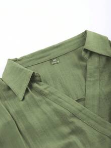 Franclia 女士单竹结亚麻衬衫领，腰部褶裥，A字下摆，宽松长裙，军绿色，优雅复古法式风格，适合办公室通勤、商务休闲、海滩度假、街头风等多种场合，简约百搭，春夏新款 - 綠色 - 查看 3