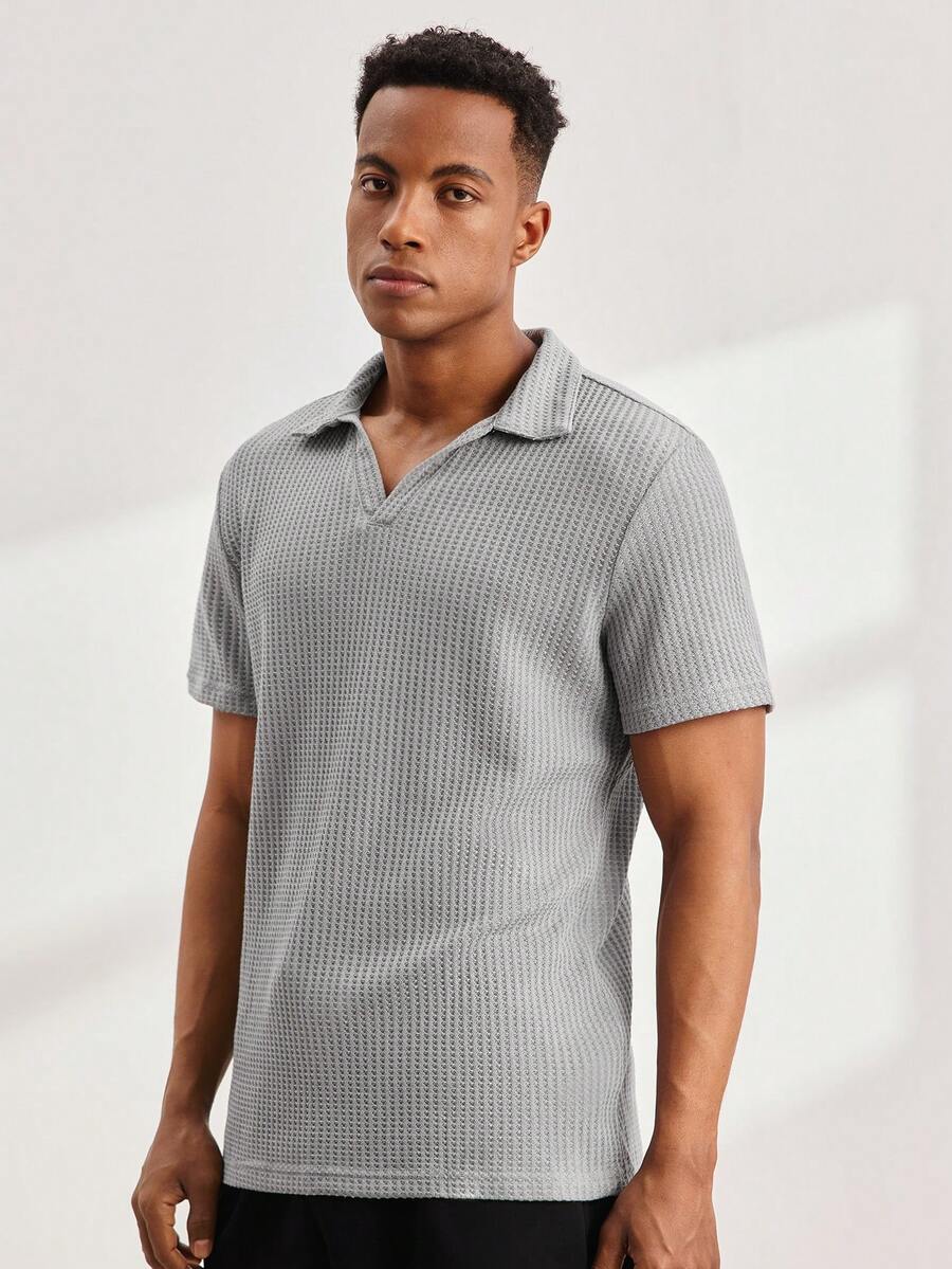 Driftmere 男士休闲基本款翻领短袖 Polo 衫 - 灰色 - 查看 1
