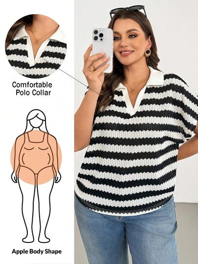 Shapeblank Áo thun ngắn tay cổ polo kẻ sọc đen trắng thời trang mùa xuân/hè dành cho nữ, kiểu dáng đơn giản, thoải mái, dễ mặc hàng ngày, đa năng, tôn dáng, thích hợp cho trang phục mùa hè, phong cách đơn giản, áo mặc đi chơi.