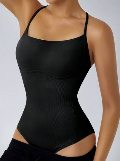 Conjunto de yoga de una pieza para mujer, body de fitness con espalda cruzada de rayas, traje de entrenamiento de pilates de cintura alta, ropa de baile de ballet ajustada y moldeadora, disponible en 2 colores, ideal para gimnasio, yoga y uso diario