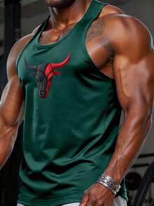 GymBeat Men's U-Neck Wide Strap Summer Fashion Printed Casual Sports Tank Top - Green - View 3