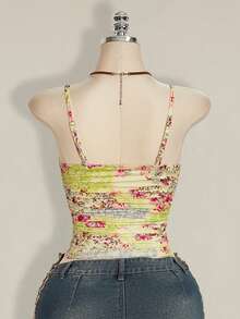 SHEIN ICON Summer Women's Mint Green Going Out Beach Contrast Lace Ruched Y2k Cami Top - Multicolor - View 3