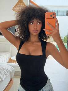 Livesso Áo camisole dệt kim xếp ly duyên dáng có đệm mút dành cho nữ - màu đen - Xem 10