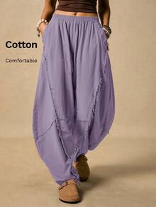 Easelle Celana Wanita Kasual Serbaguna dengan Pinggang Elastis untuk Pemakaian Sehari-hari - Mauve Purple - View 10