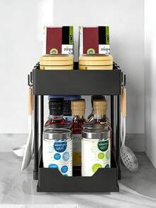 2 piezas de estantes de almacenamiento de plástico de 2 capas, multifuncionales, de gran capacidad, estilo gabinete de doble capa para almacenamiento y clasificación, estante de almacenamiento con cajones adecuado para botellas y frascos de especias, estante de almacenamiento extraíble para debajo del fregadero adecuado para gabinetes, cocinas, restaurantes y baños, estante de almacenamiento que ahorra espacio - Multicolor - Ver 6