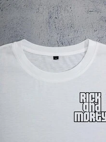 Rick and Morty X SHEIN 男士休闲卡通印花T恤，夏季 - 白色 - 查看 3