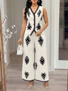 SHEIN Lady Bộ đồ nữ thanh lịch, Bộ đồ mùa hè dành cho nữ - Đen và trắng - Xem 8