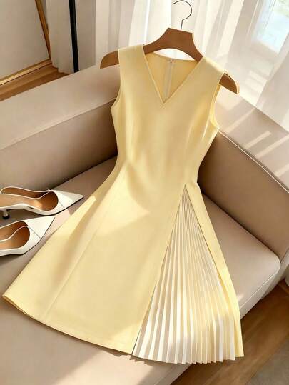 SHEIN Franclia Minimalist Fashion Versatile Casual Elegant Elegant Outdoor Commute Workplace Business Office Date Party Round Neck Waist Sleeveless Midi Dress For Women