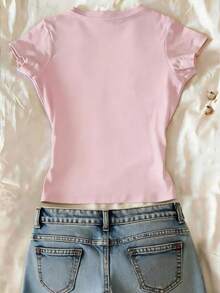 Glimmora Plum Blossom Digital Print Slim Fit T-Shirt - Pink - View 2