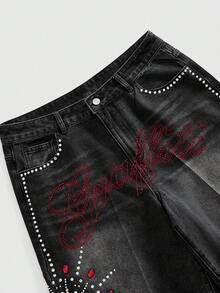 ROMWE MEN Street Life Men's Sparkling Diamond Denim Shorts - Grey - View 4