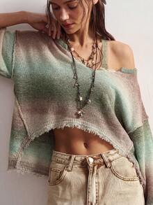 Bohemela Suéter holgado de punto con efecto ombré y desgastado - Multicolor - Ver 4