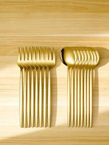 16-Piece Stainless Steel Fork And Spoon Tableware Set Portugal Steak Tableware Set Suitable Tableware Wedding Hotel - Gold - View 4
