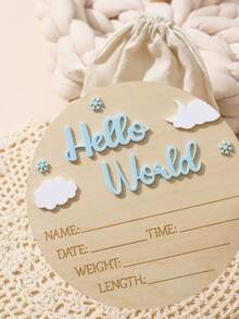 SHEIN Beige Autumn Cute Unisex Photoshoot Baby Name Announcement Sign For Hospital Hello World Newborn Wood Discs Milestone Card Photo Prop Shower Gift - Blue - View 4