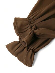 Ellevyn Robe élégante à manches lanternes en mousseline de soie à imprimé léopard et coupe évasée pour femmes - Acajou - Voir 3