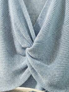 CosyJoli Plus Size Casual Twist Knot Sleeveless Knit Tank Top - Baby Blue - View 4