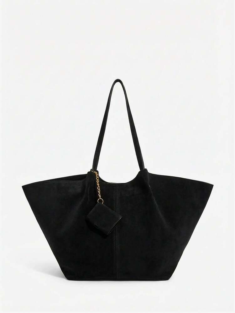 SHEIN Maija Ladies, Women Tote Bag, Shoulder Bag, Hobo Bag, Suede, Suede Bag, Brown, Fashionable, Elegant , Simple, Personalized, Versatile, Classic, Retro, VintageFor Commute, Office, Date, Daily, Shopping, Afternoon Tea, Bag Charm Decoration(Can Put Headphones)