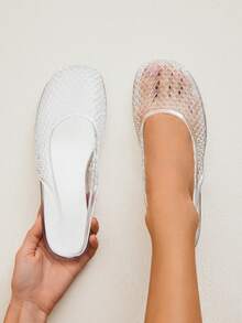 Solezae Women's Clear Jelly Breathable Mesh Sling-Back Ballet Flats– Elegant, Soft & Vacation-Ready - Silver - View 4
