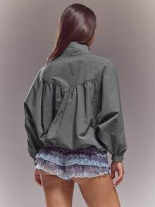MUSERA 漏斗领蝙蝠袖褶皱外套 春夏可爱性感街头风夜装芭蕾舞裙 - 深灰色 - 查看 4