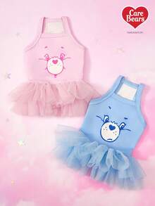 Care Bears X PETSIN 1件猫狗通用服装，粉色吊带连衣裙，印有可爱小熊图案，春夏薄款公主风宠物连衣裙 - 粉色 - 查看 4