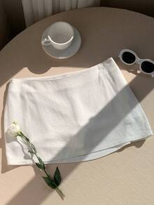 SHEIN EZwear 女士纯色低腰短裙 - 白色 - 查看 4