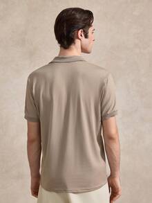 Courvante Áo thun có cổ Nam Dây kéo màu trơn Giải trí - Màu nâu  Mocha - Xem 3