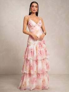 Silquee 雪纺印花层叠下摆优雅派对连衣裙 - 彩色 - 查看 3