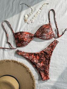 Swim Vcay Bộ bikini hai mảnh in họa tiết nhiệt đới dành cho nữ, thích hợp cho kỳ nghỉ thường ngày. - Nhiều màu - Xem 1