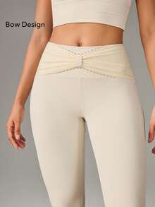 OutZeal Quần legging thể thao nữ, quần dài mặc hàng ngày, quần năng động, ôm bụng, nhanh khô, cạp chun thắt nơ. - Màu Khaki - Xem 3