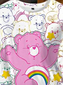 SHEIN X Care Bears 女士休闲熊图案印花T恤，夏季 - 白色 - 查看 4